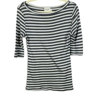 Michael Stars Anthropologie Cotton Blend Navy White Striped 3/4 Sleeve M/L Top